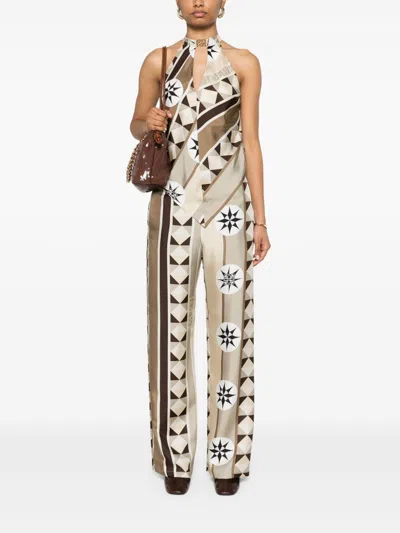 Loewe Printed Silk Pajama Trousers In Brown