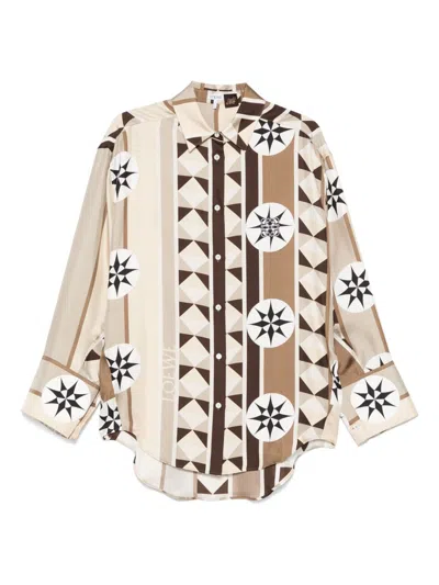 Loewe Abstract-print Silk Shirt In Brown
