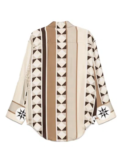 Loewe Abstract-print Silk Shirt In Brown