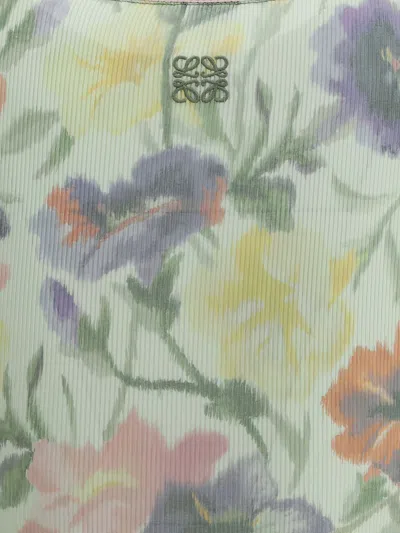Loewe Women Morning Glory Print Cotton And Silk Multicolor Dress In Green