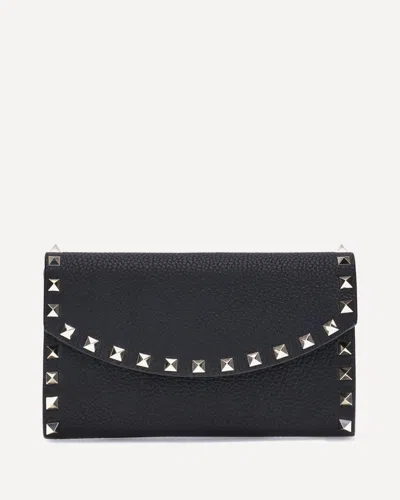 Valentino Garavani Rockstud Leather Wallet On Chain In Black