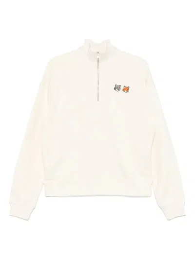Maison Kitsuné Double Bold Fox Head Half Zip Comfort Sweatshirt In White