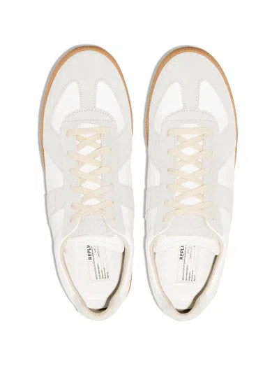 Maison Margiela White Sneakers With Smooth And Textured Accents In Multi