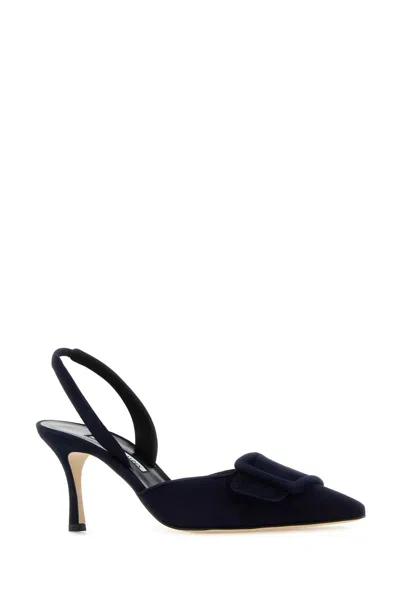 Manolo Blahnik Navy Blue Suede Maysli Pumps