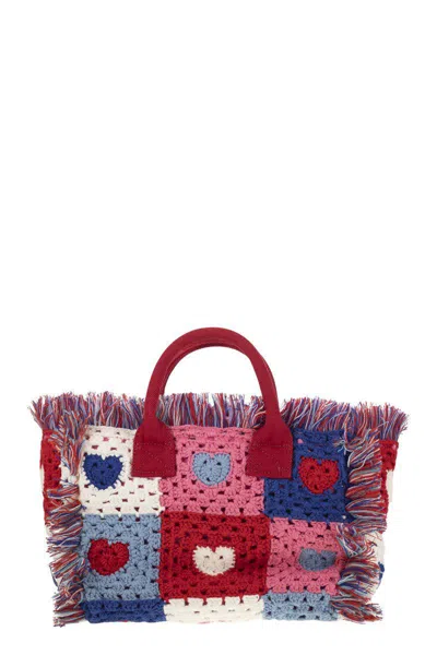 Mc2 Saint Barth Heart Patches Crochet Bag With Fringes