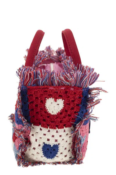 Mc2 Saint Barth Heart Patches Crochet Bag With Fringes