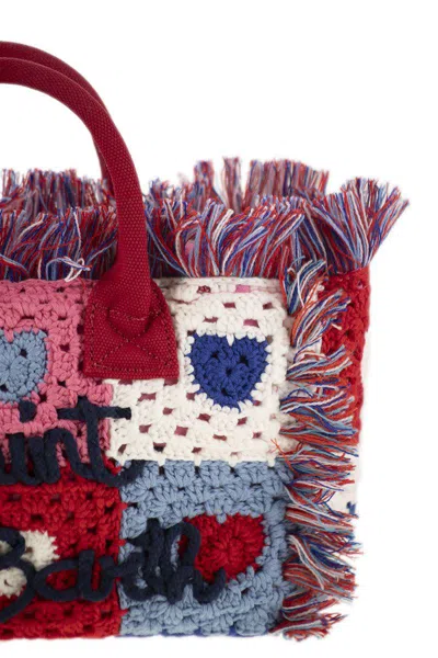 Mc2 Saint Barth Heart Patches Crochet Bag With Fringes