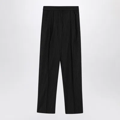 Max Mara Black Pinstriped Wool Trousers In Multi