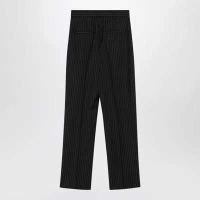 Max Mara Black Pinstriped Wool Trousers In Multi