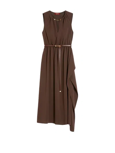 Max Mara Studio Long Coffee Dress With Belt In Brown