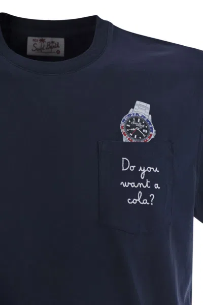 Mc2 Saint Barth Austin - T-shirt With Embroidery And Breast Pocket In Blue