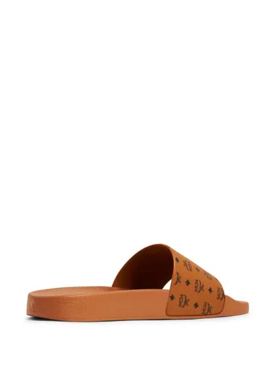 Mcm Monogram-print Pool Slides In Brown