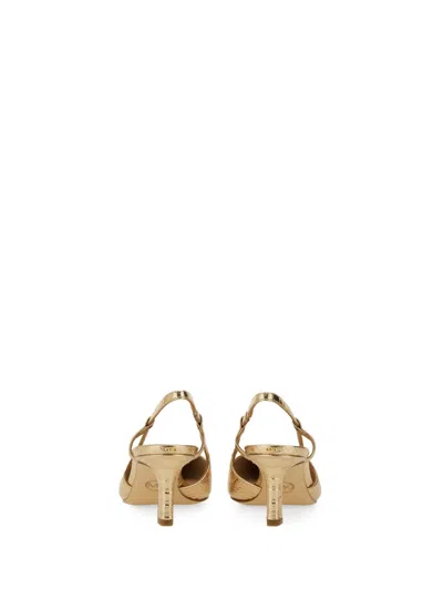 Michael Michael Kors Textured Gold Slingback Pumps With Pointed Toe