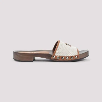 Miu Miu Logo Leather-trimmed Canvas Clogs