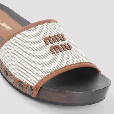 Miu Miu Logo Leather-trimmed Canvas Clogs