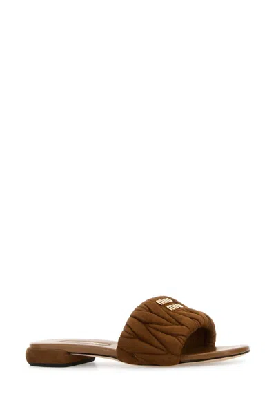 Miu Miu Caramel Suede Slippers