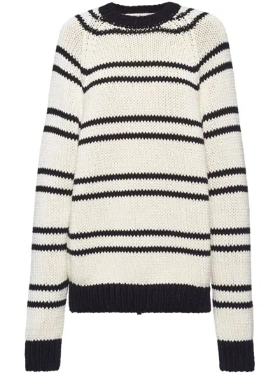 Miu Miu Stripe-print Knitted Jumper In White