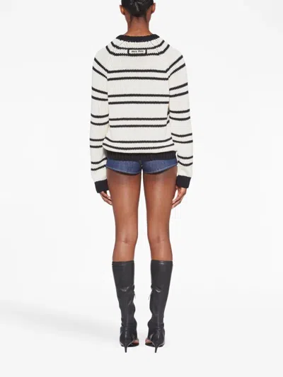 Miu Miu Stripe-print Knitted Jumper In White