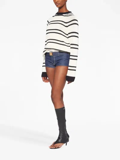 Miu Miu Stripe-print Knitted Jumper In White