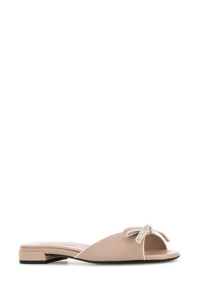 Miu Miu Light Pink Nappa Leather Slippers In Neutral