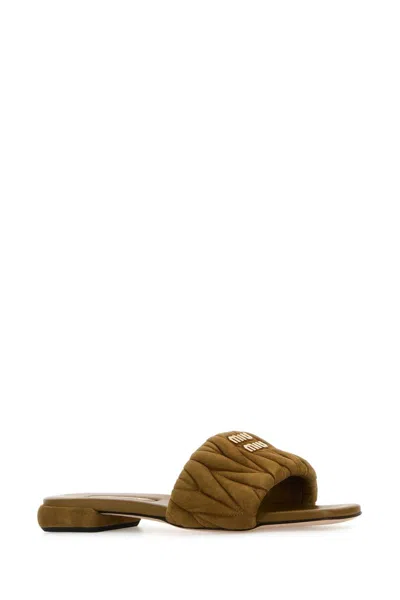 Miu Miu Quilted Open Toe Flat Sole Slippers In Green