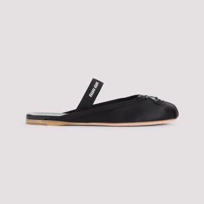 Miu Miu Leather Mary Jane Ballerina Mules In Black