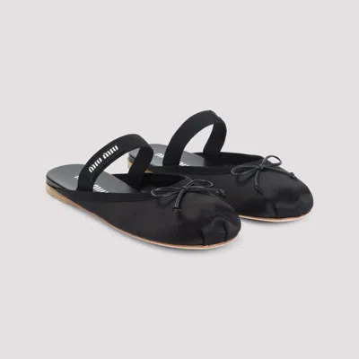 Miu Miu Leather Mary Jane Ballerina Mules In Black