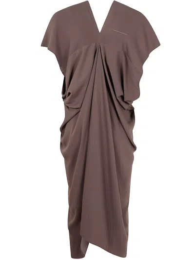 Mm6 Maison Margiela Draped V-neck Midi Dress In Brown