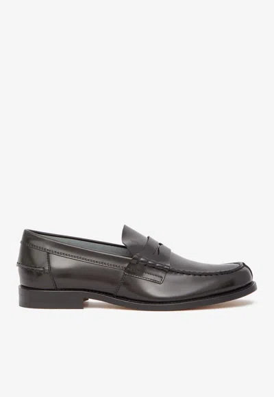 Tod's Leather Loafers With Penny Strap In Gray