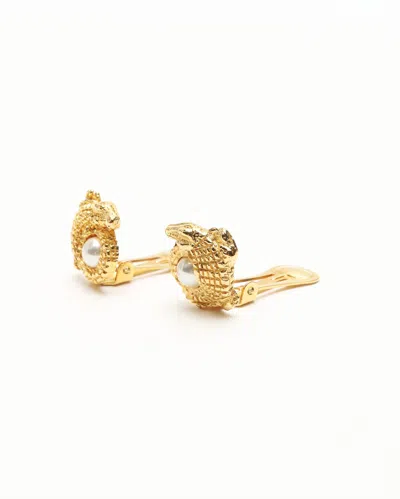 Celine Céline Vintage Crocodile Pearl Clip-on Earrings