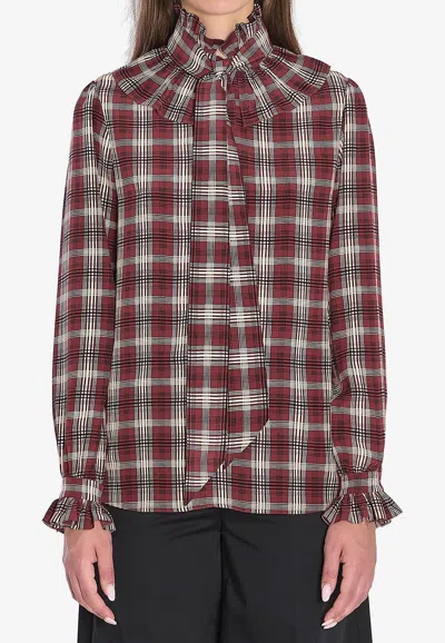 Saint Laurent Poet Blouse In Plaid Silk