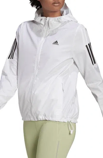 Adidas Originals Adidas Own The Run Hooded Running Windbreaker Jacket In White