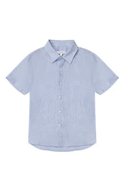 Reiss Kids' Holiday Jr. Short Sleeve Linen Button-up Shirt In Blue