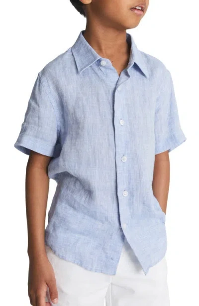 Reiss Kids' Holiday Jr. Short Sleeve Linen Button-up Shirt In Blue