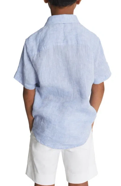 Reiss Kids' Holiday Jr. Short Sleeve Linen Button-up Shirt In Blue