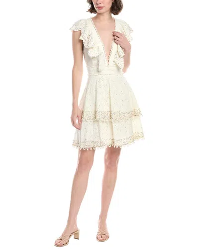 Farm Rio Eyelet Patch Beaded Mini Dress In White