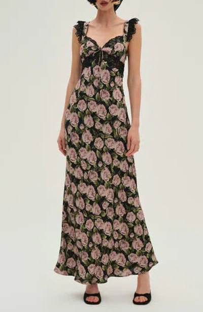 For Love & Lemons Fallen Rose Maxi Dress In Black