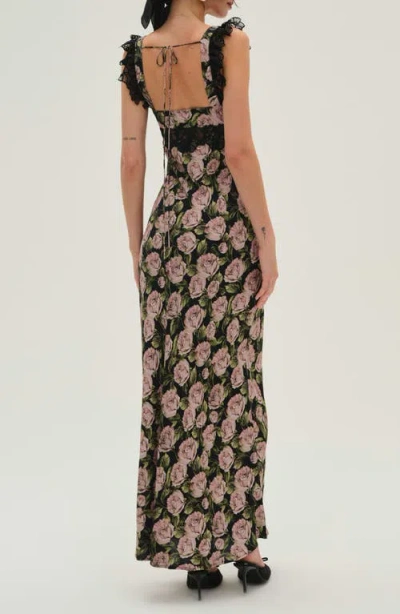 For Love & Lemons Fallen Rose Maxi Dress In Black