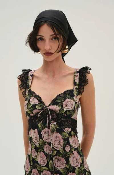 For Love & Lemons Fallen Rose Maxi Dress In Black