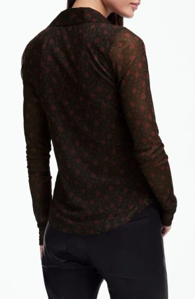 Madewell Long Sleeve Mesh Button-up Top In Brown