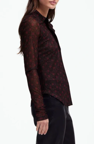 Madewell Long Sleeve Mesh Button-up Top In Brown
