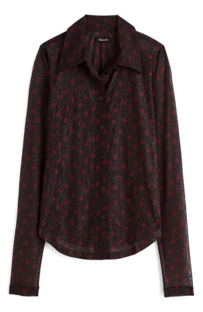 Madewell Long Sleeve Mesh Button-up Top In Brown