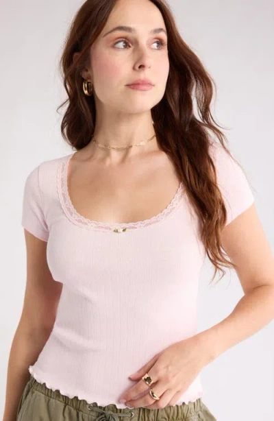Abound Sweet Pointelle Scoop Neck Top In Gray