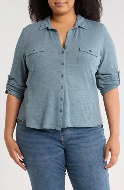 Caslon ® Roll Sleeve Knit Button-up Shirt