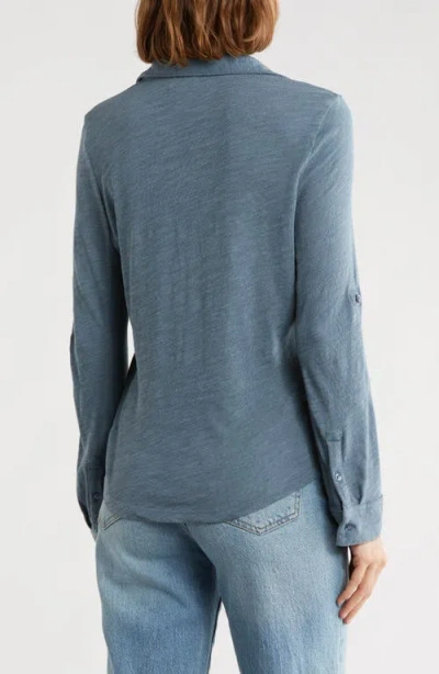 Caslon ® Roll Sleeve Knit Button-up Shirt In Blue