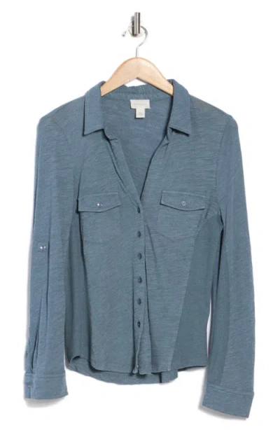 Caslon ® Roll Sleeve Knit Button-up Shirt In Blue