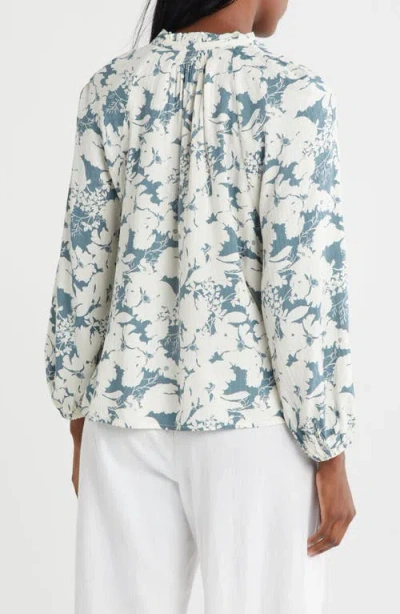 Caslon ® Smocked Split Neck Top In Blue