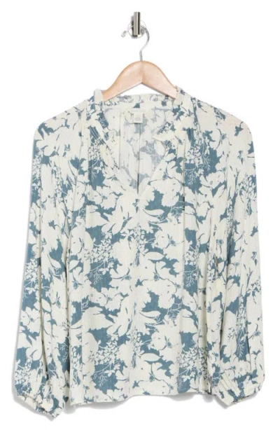 Caslon ® Smocked Split Neck Top In Blue