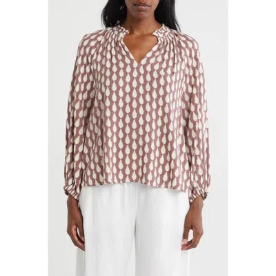 Caslon ® Smocked Split Neck Top In Neutral