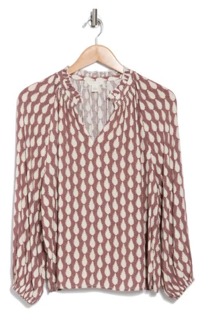 Caslon ® Smocked Split Neck Top In Neutral